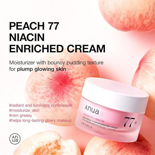 ANUA Peach Niacinamide Cream, Face Moisturiser for Dry Skin with Vitamin B12 50ml